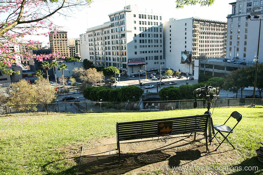 Blade Runner filming location: the bench at Angel's Knoll, overlooking downtown Los Angeles